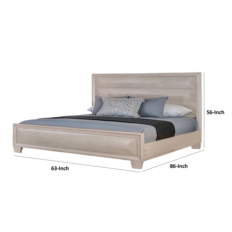 Nitz Queen Bed-Paneled White Oak Wood Headboard-Beveled Fronts