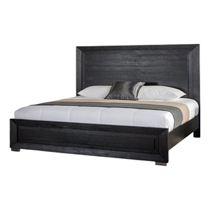 Ashen King Bed-LED Headboard-Chrome Metal Legs-Rustic Black Wood