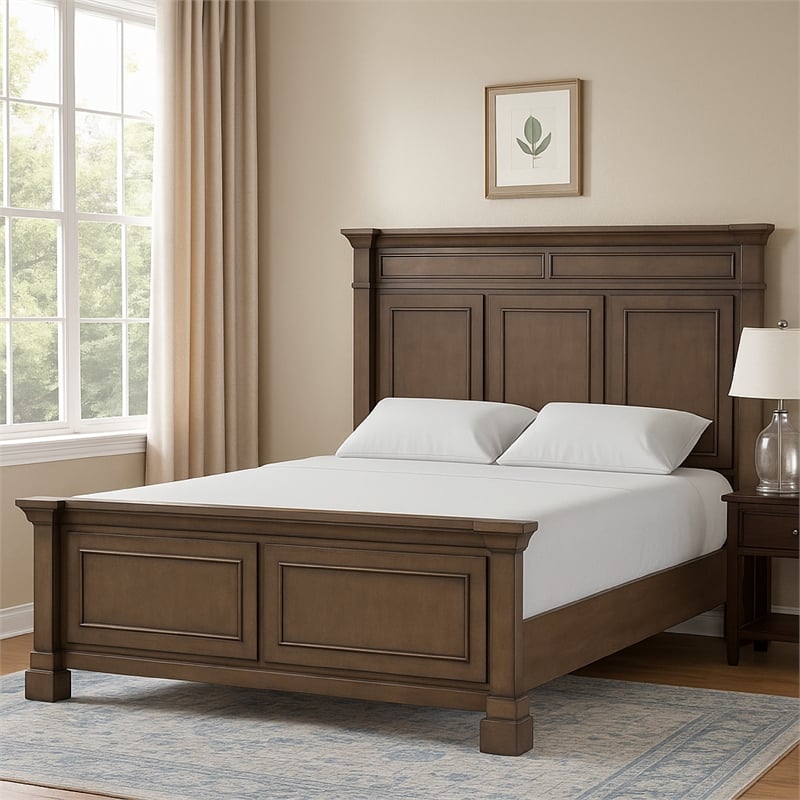 Huder Queen Bed-Panel Molded Headboard and Footboard-Walnut Brown