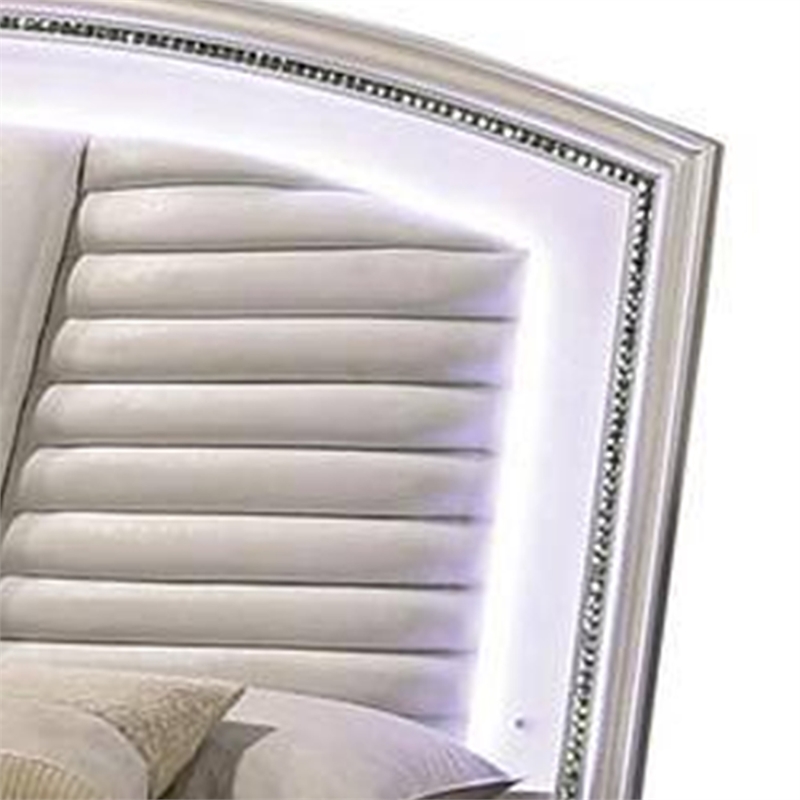 Sam California King Bed with LED-Storage-White Tufted Faux Leather