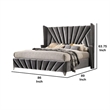 Ino Wingback King Bed-Nailhead Trim-Gray Tufted Velvet Upholstery