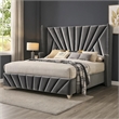 Ino Wingback King Bed-Nailhead Trim-Gray Tufted Velvet Upholstery