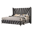 Ino Wingback King Bed-Nailhead Trim-Gray Tufted Velvet Upholstery