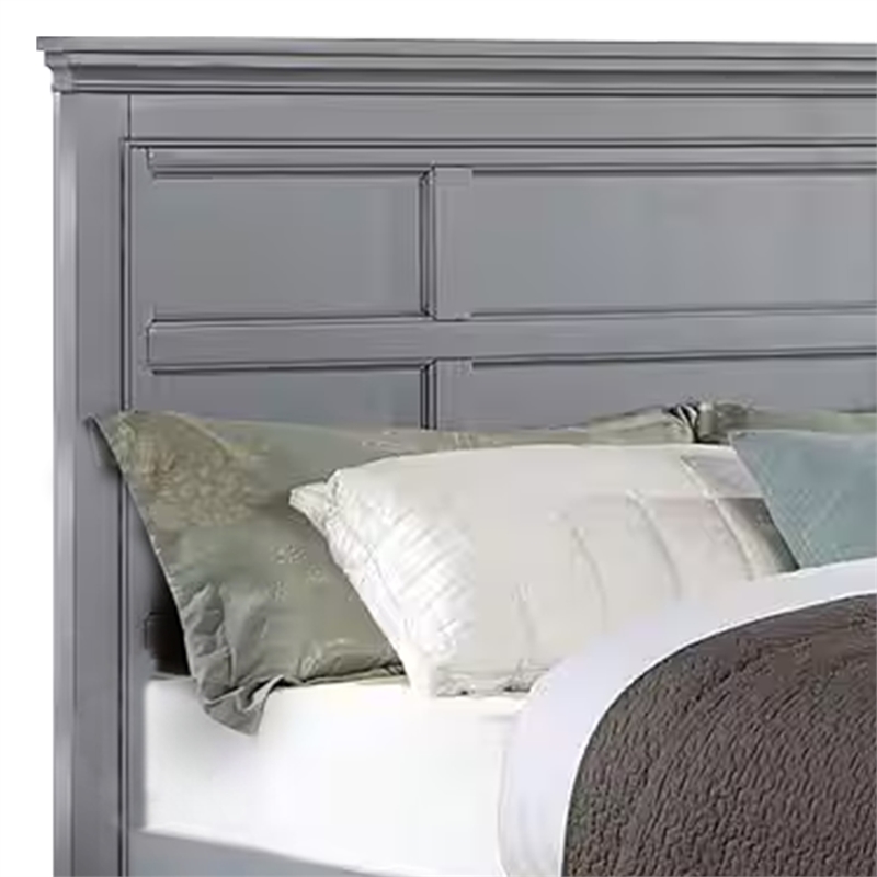 Lile King Bed with Crown Moulding-Storage Drawers-Gray Solid Wood