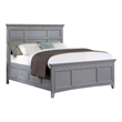 Lile King Bed with Crown Moulding-Storage Drawers-Gray Solid Wood