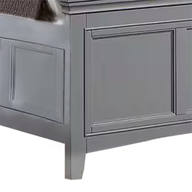 Lile Queen Bed with Crown Moulding-Storage Drawers-Gray Solid Wood