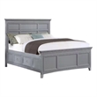 Lile Queen Bed with Crown Moulding-Storage Drawers-Gray Solid Wood