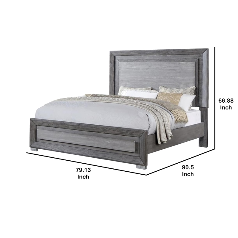 Reno California King Bed with LED Headboard and Metal Legs-Gray Wood