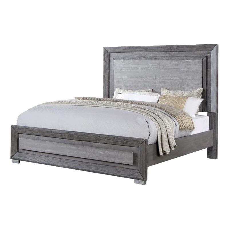 Reno California King Bed with LED Headboard and Metal Legs-Gray Wood