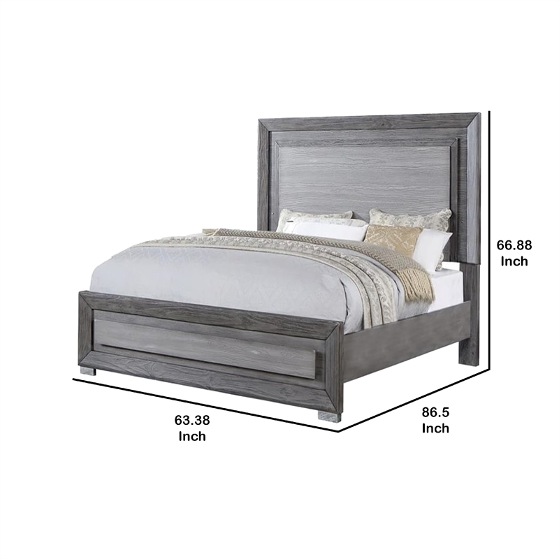 Reno Queen Bed with LED Headboard and Metal Bracket Legs-Gray Wood