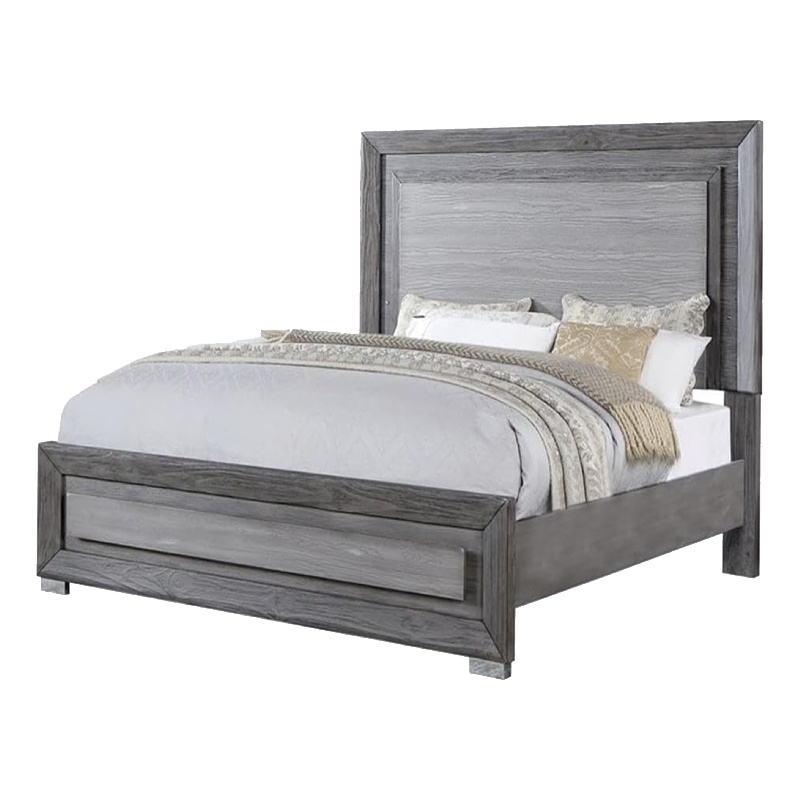Reno Queen Bed with LED Headboard and Metal Bracket Legs-Gray Wood