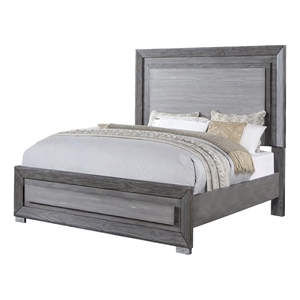 Reno Queen Bed with LED Headboard and Metal Bracket Legs-Gray Wood
