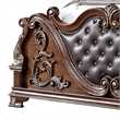 Prio Queen Bed with Carved Details-Brown Button Tufted Faux Leather