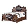 Prio Queen Bed with Carved Details-Brown Button Tufted Faux Leather