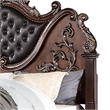 Prio Queen Bed with Carved Details-Brown Button Tufted Faux Leather