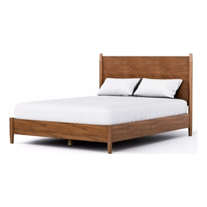 Roma Full Size Bed w Panel Headboard-Transitional Walnut Brown Solid Wood