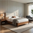 Carry King Size Bed w Beige Boucle Upholstered Headboard-Walnut Brown