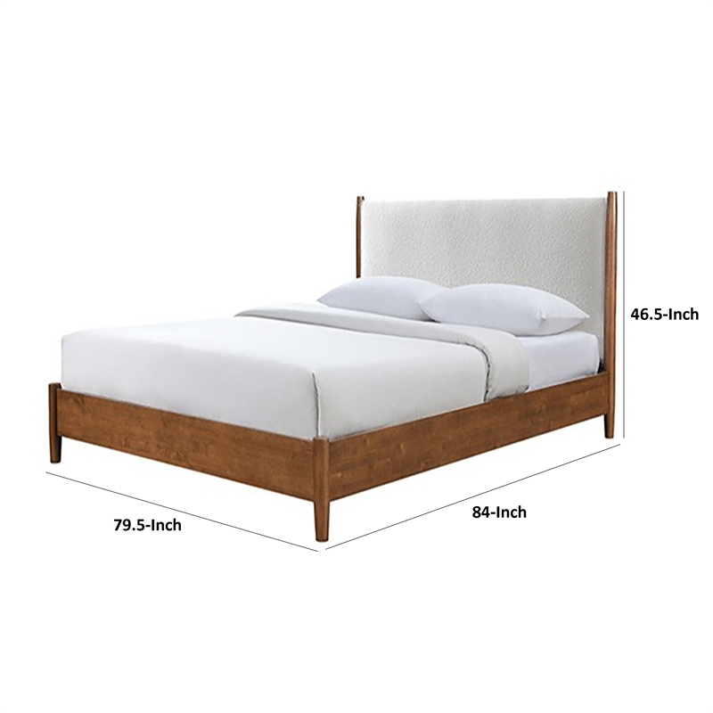 Carry King Size Bed w Beige Boucle Upholstered Headboard-Walnut Brown