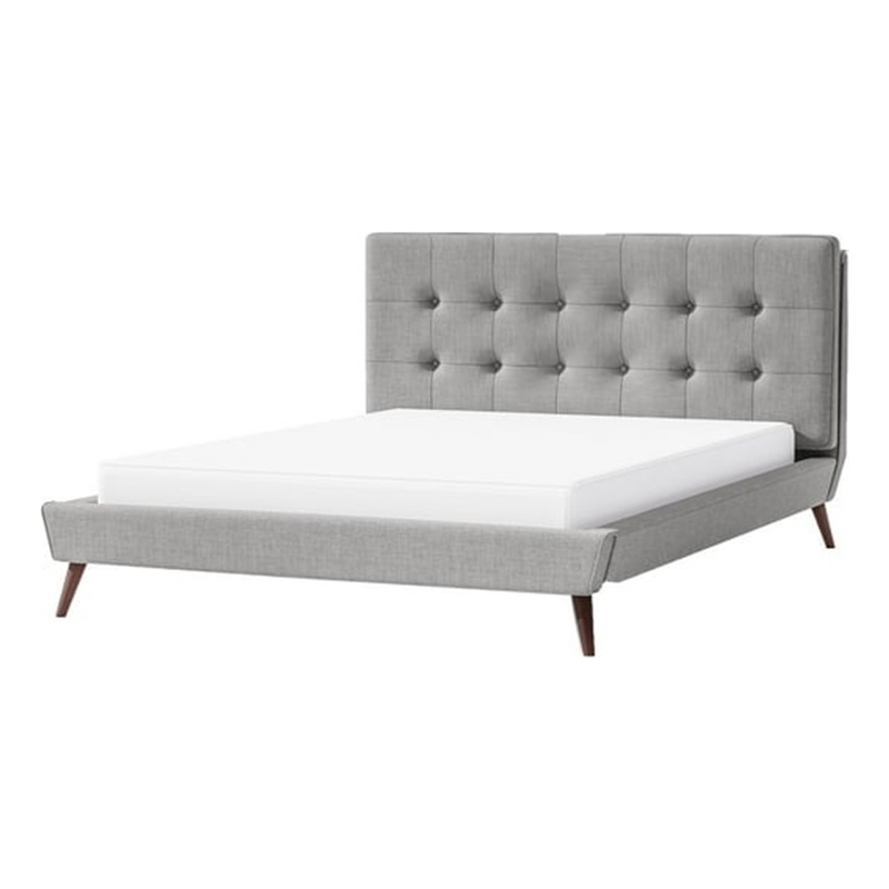 Levy King Size Bed-Button Tufted Headboard-Modern Gray Upholstery