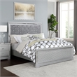 Fery Queen Size Bed-Gray Velvet Upholstery-Silver Mirror Accents
