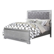 Fery Queen Size Bed-Gray Velvet Upholstery-Silver Mirror Accents