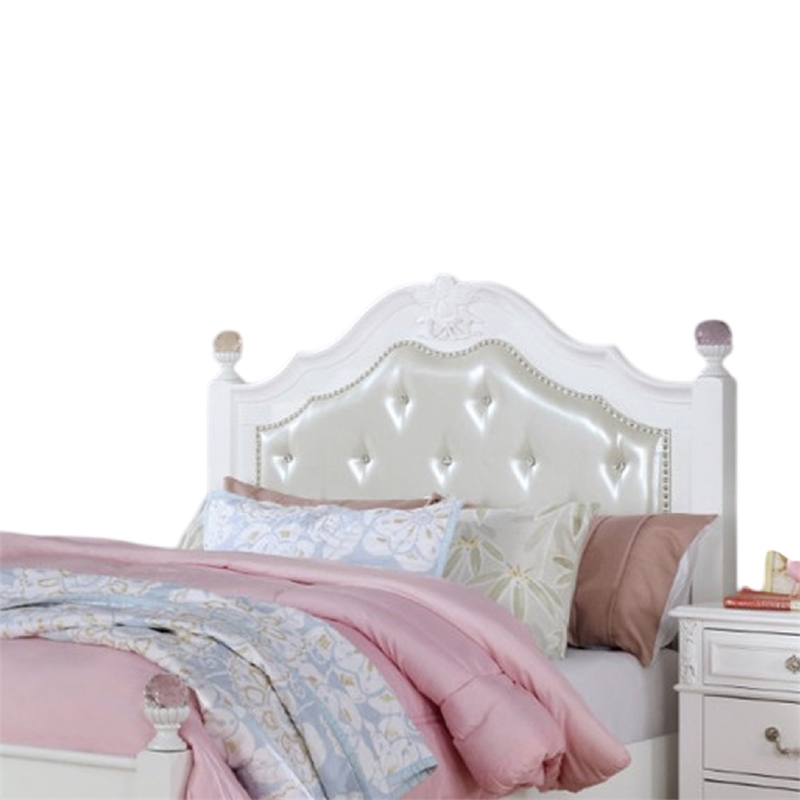 Bela Full Size Bed w Button Tufted Headboard-White Faux Leather