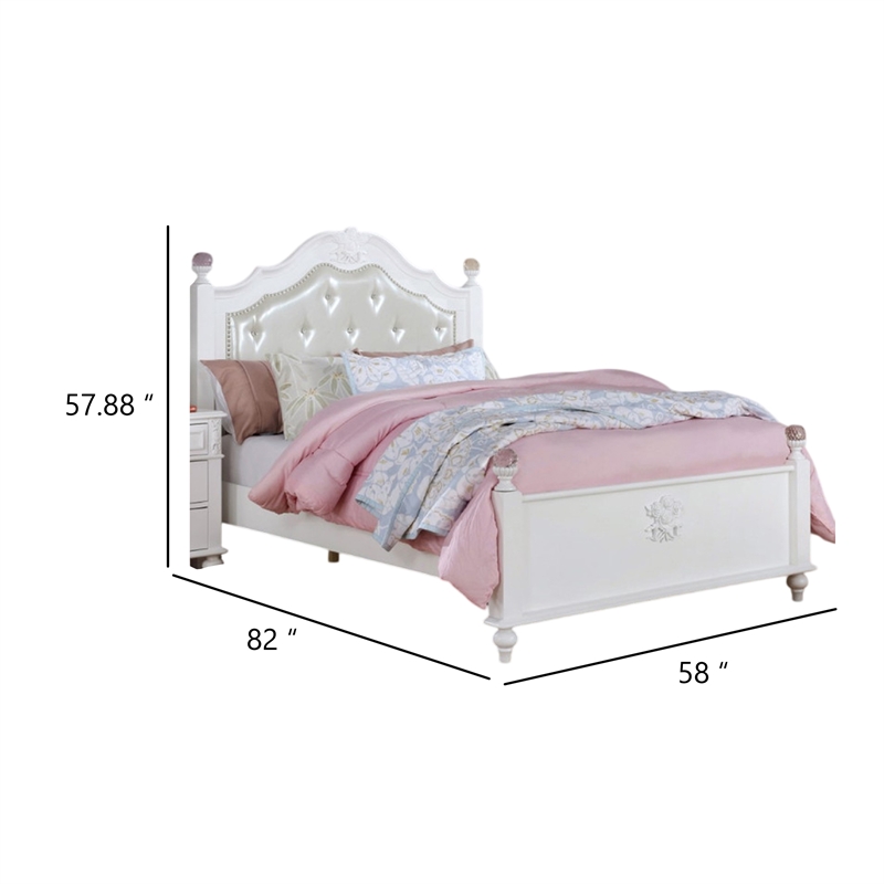 Bela Full Size Bed w Button Tufted Headboard-White Faux Leather