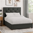 Sya Queen Size Bed w Tufted Upholstery-Underbed Storage-Dark Gray