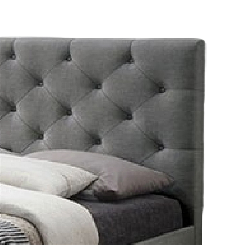 Sya California King Size Bed-Tufted Headboard-Hidden Storage-Gray