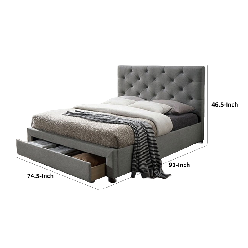Sya California King Size Bed-Tufted Headboard-Hidden Storage-Gray