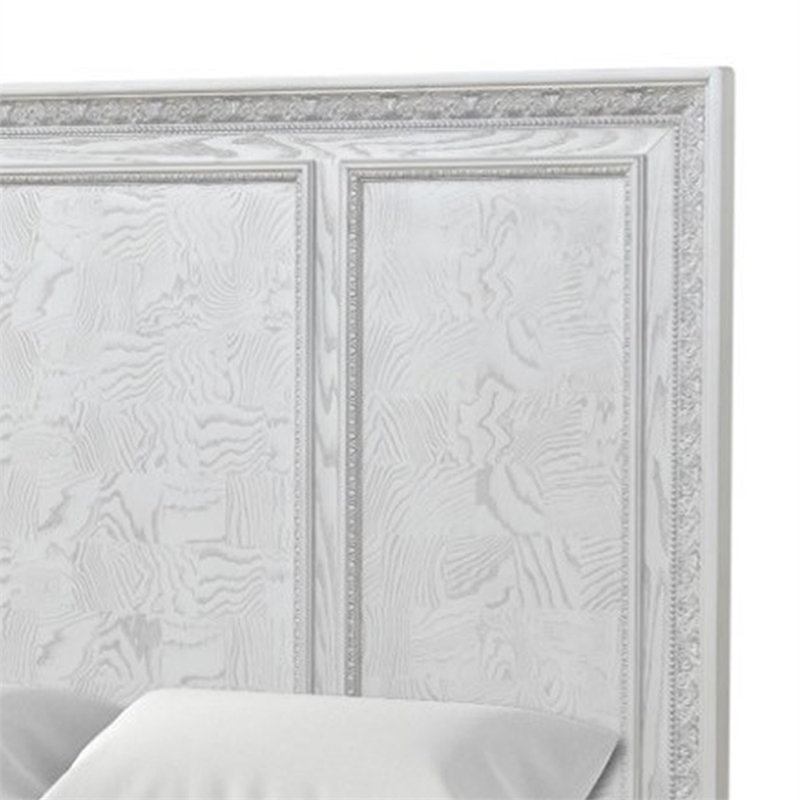 Miamy King Bed-Creamy White Wood-Panel Design-Silver Brushed Accents