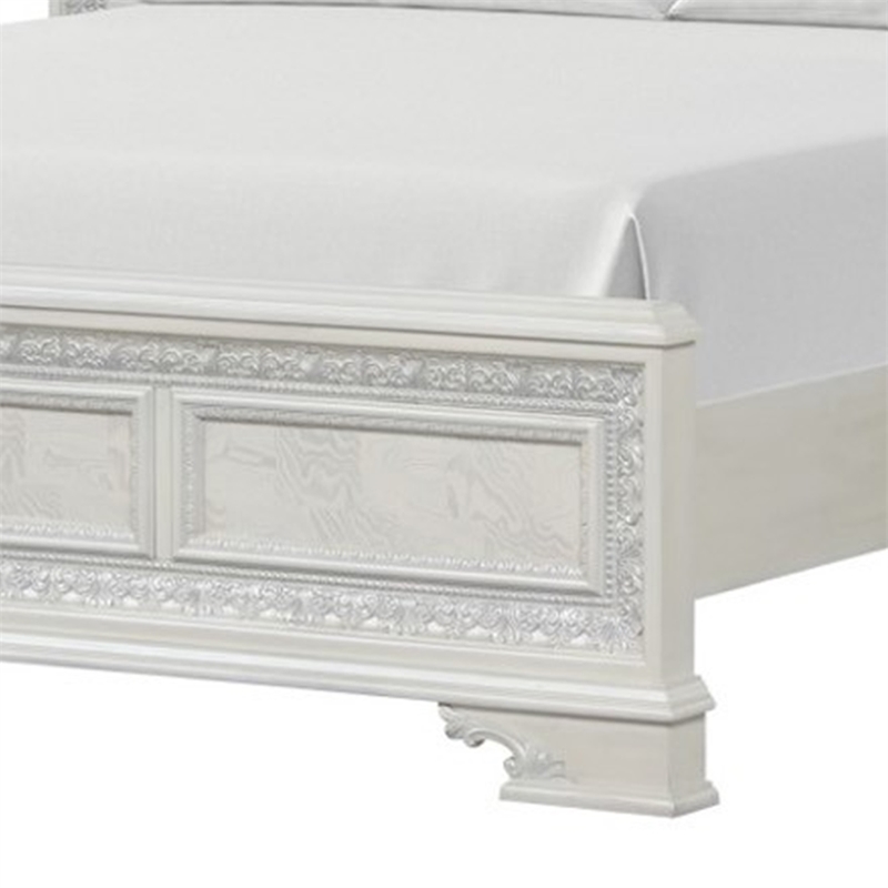 Miamy King Bed-Creamy White Wood-Panel Design-Silver Brushed Accents