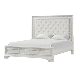 Miamy Queen Bed-Creamy White Wood-Panel Design-Silver Brushed Accents