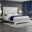 Miamy Queen Bed-Creamy White Wood-Panel Design-Silver Brushed Accents
