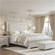 Miamy Queen Bed-Creamy White Wood-Panel Design-Silver Brushed Accents