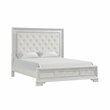 Miamy Queen Bed-Creamy White Wood-Panel Design-Silver Brushed Accents