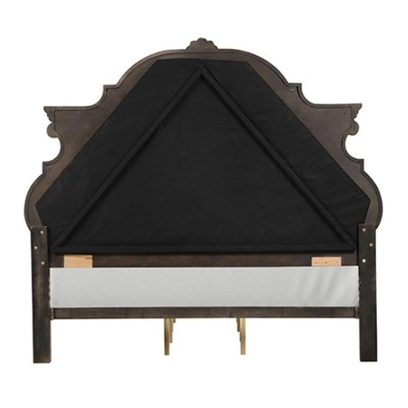 Leova King Bed-Bombay Headboard-Faux Leather Upholstery-Dark Brown