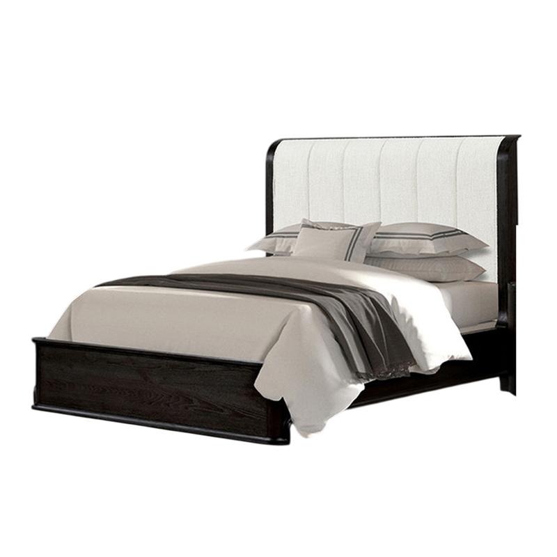 Osko Queen Bed-Vertical Channeled White Upholstered Headboard-Black