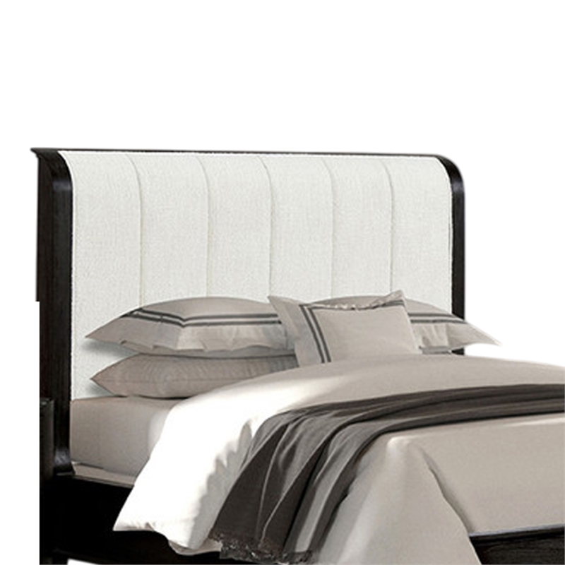 Osko Queen Bed-Vertical Channeled White Upholstered Headboard-Black