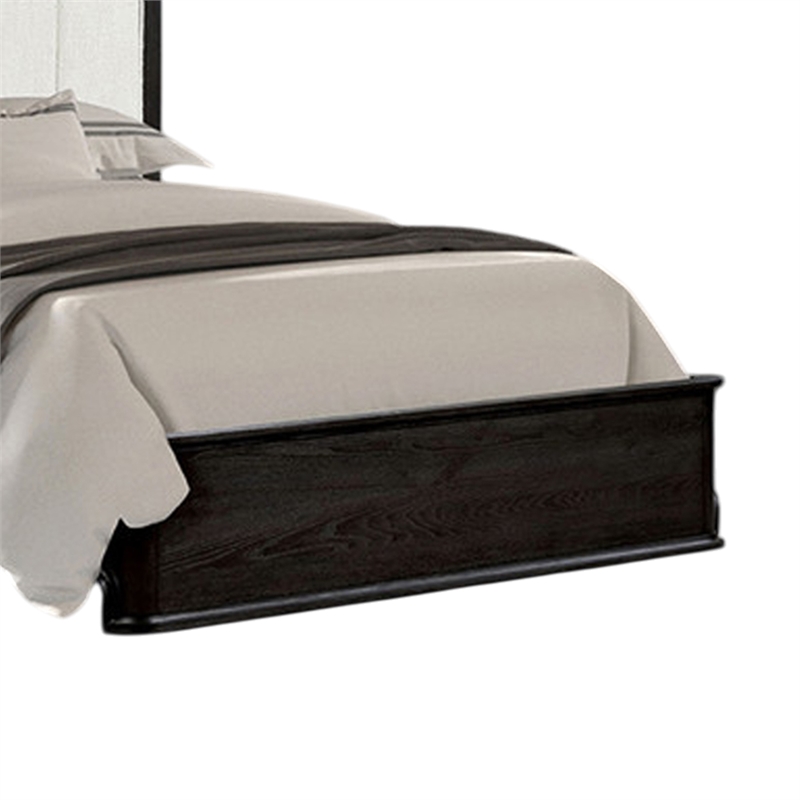 Osko Queen Bed-Vertical Channeled White Upholstered Headboard-Black