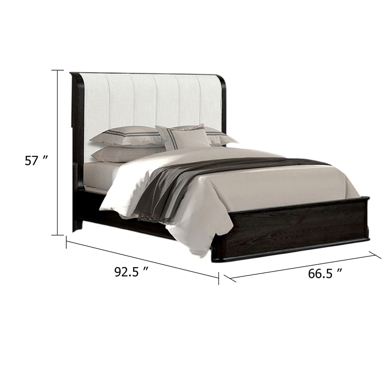 Osko Queen Bed-Vertical Channeled White Upholstered Headboard-Black