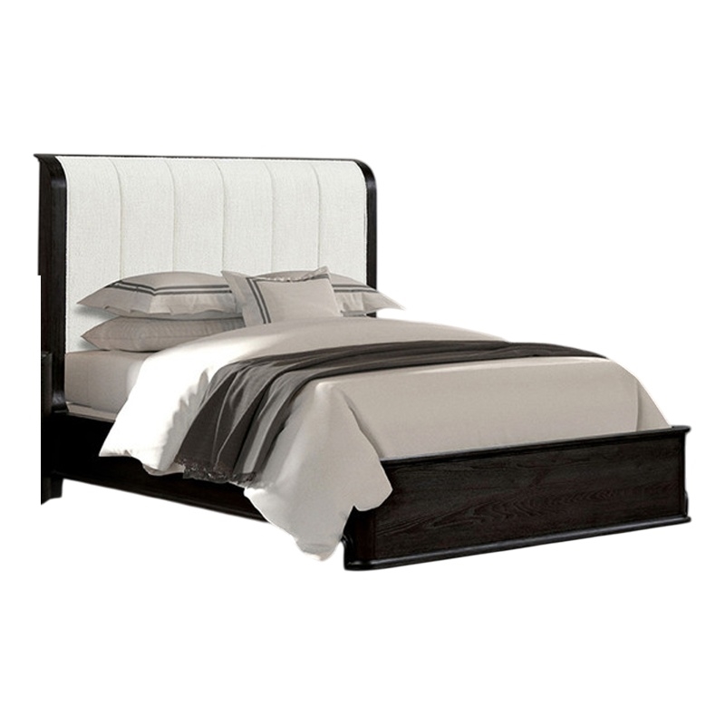 Osko Queen Bed-Vertical Channeled White Upholstered Headboard-Black