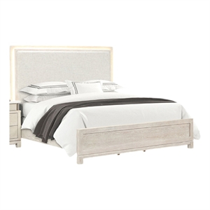 Loji King Bed-Upholstered Headboard with LED-Weathered Gray Wood