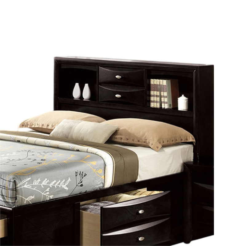 Simo King Bed-Bookcase Headboard-Storage Drawers-Black