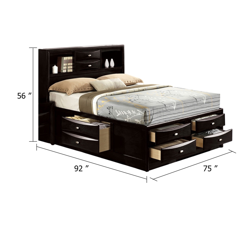 Simo King Bed-Bookcase Headboard-Storage Drawers-Black