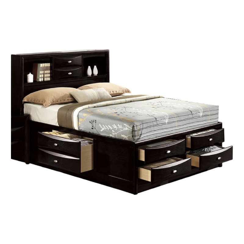 Simo King Bed-Bookcase Headboard-Storage Drawers-Black
