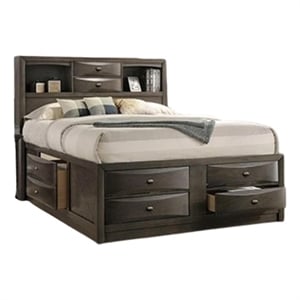 Simo Queen Bed-Bookcase Headboard-Storage Drawers-Gray