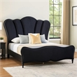 Eleena Queen Bed-Scalloped Padded Channel Tufting-Black Upholstery