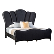 Eleena Queen Bed-Scalloped Padded Channel Tufting-Black Upholstery