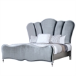 Eleena King Bed-Scalloped Padded Channel Tufting-Silver Upholstery